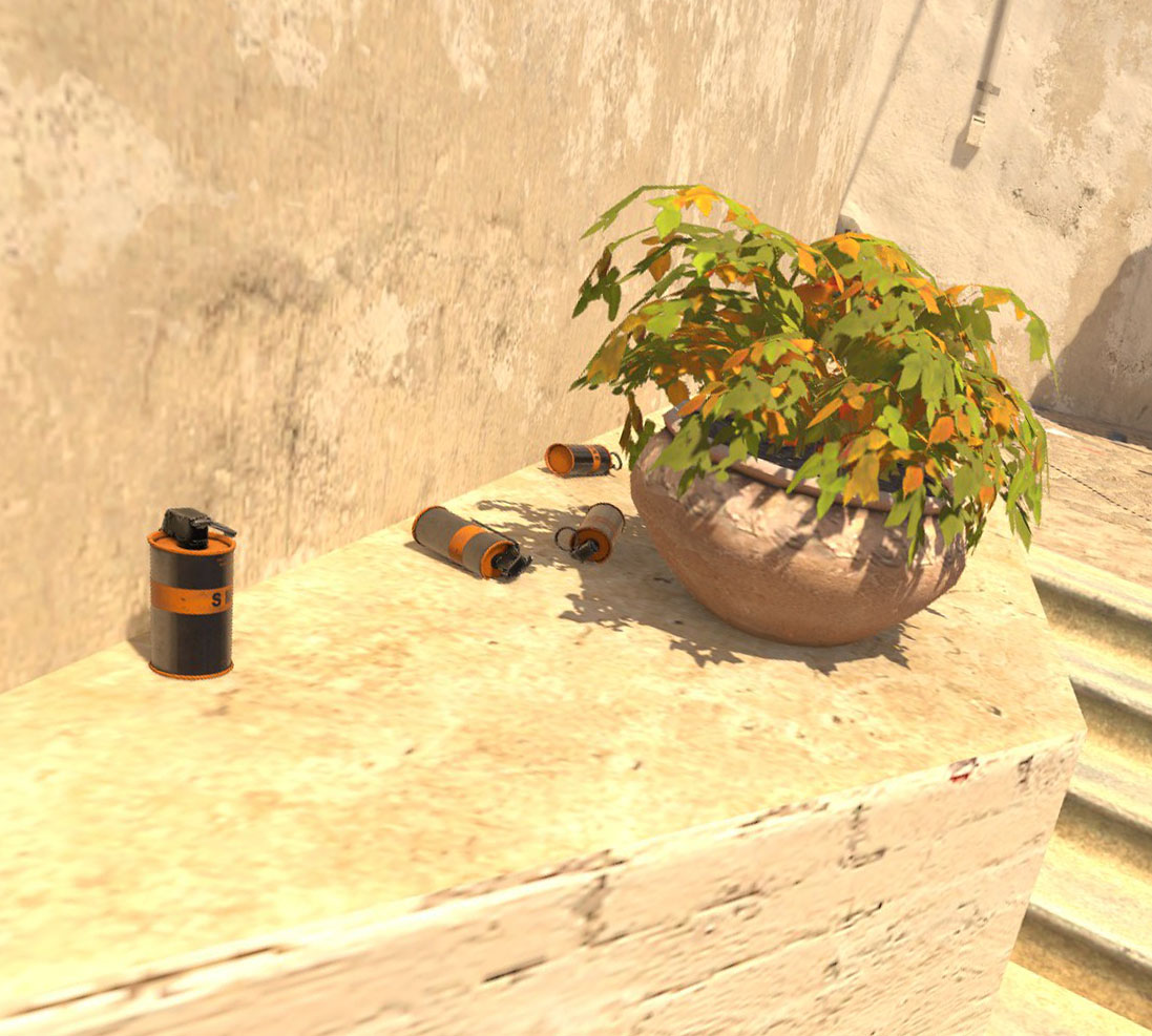 Screenshot of four smoke grenades on the floor